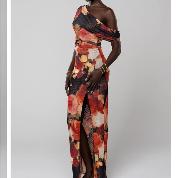 RESA Dresses & Skirts - RESA Floral One-Shoulder Maxi Dress in Black, Red, Orange